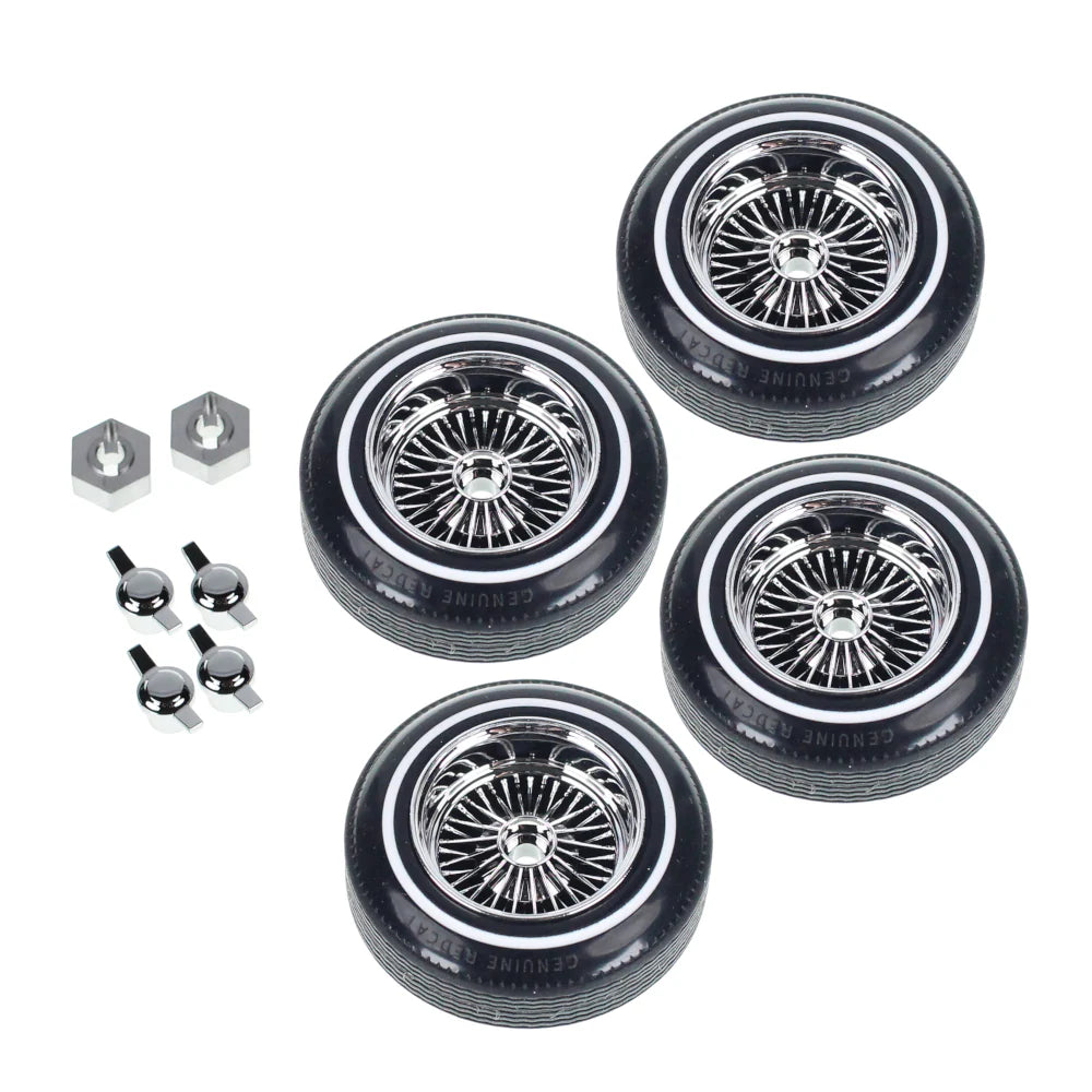 Redcat Racing Chrome Wheel & Tire with Center Knockoff(W/2pcs silver wheel hex) RER33012