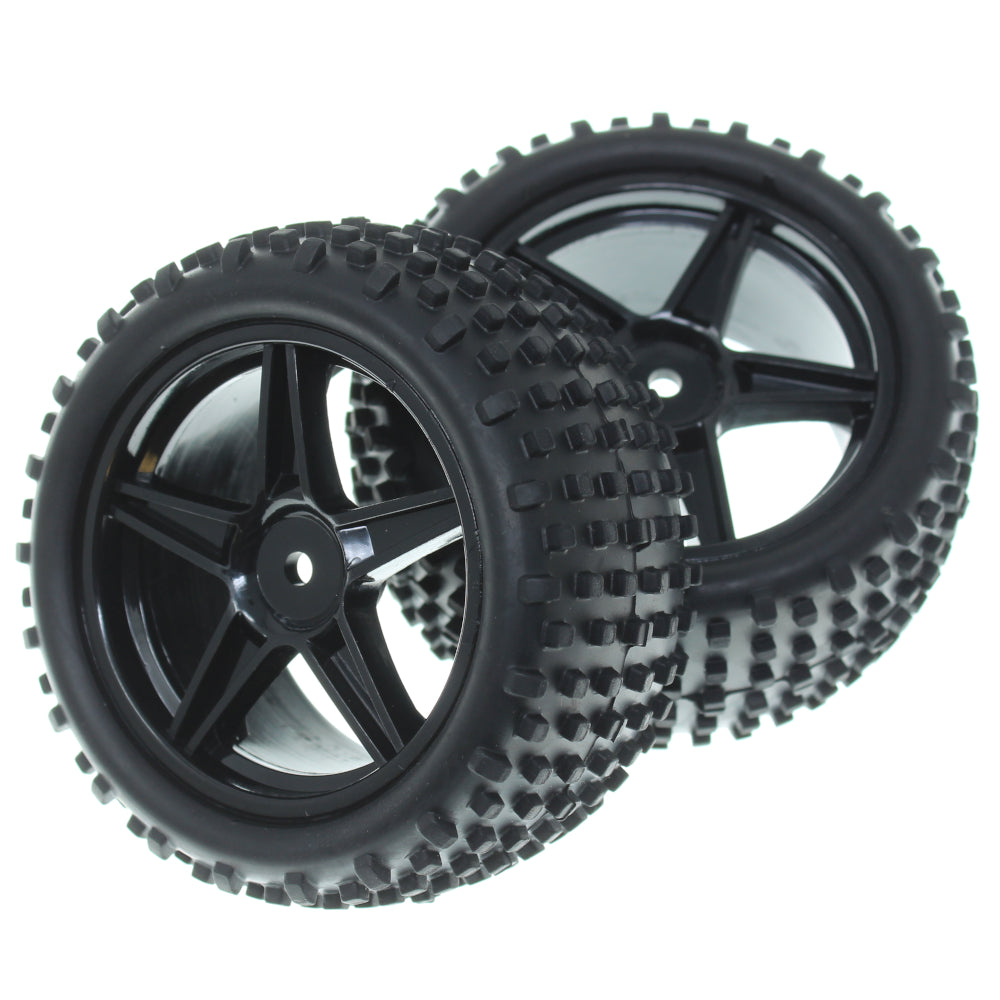 Pre-Mounted 1/10th Buggy Rear Tires and Wheels (Black)(1pr)